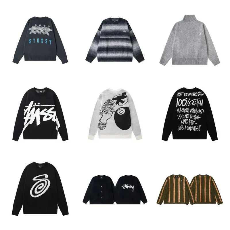 Stu Big Logo Loose Pullover Round Neck Hand Knitted Loose Profile Knitted American Style 40